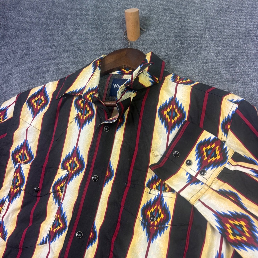 Wrangler Western Snap Shirt Mens S Black Aztec Geometric Pearl Snap 112351471
